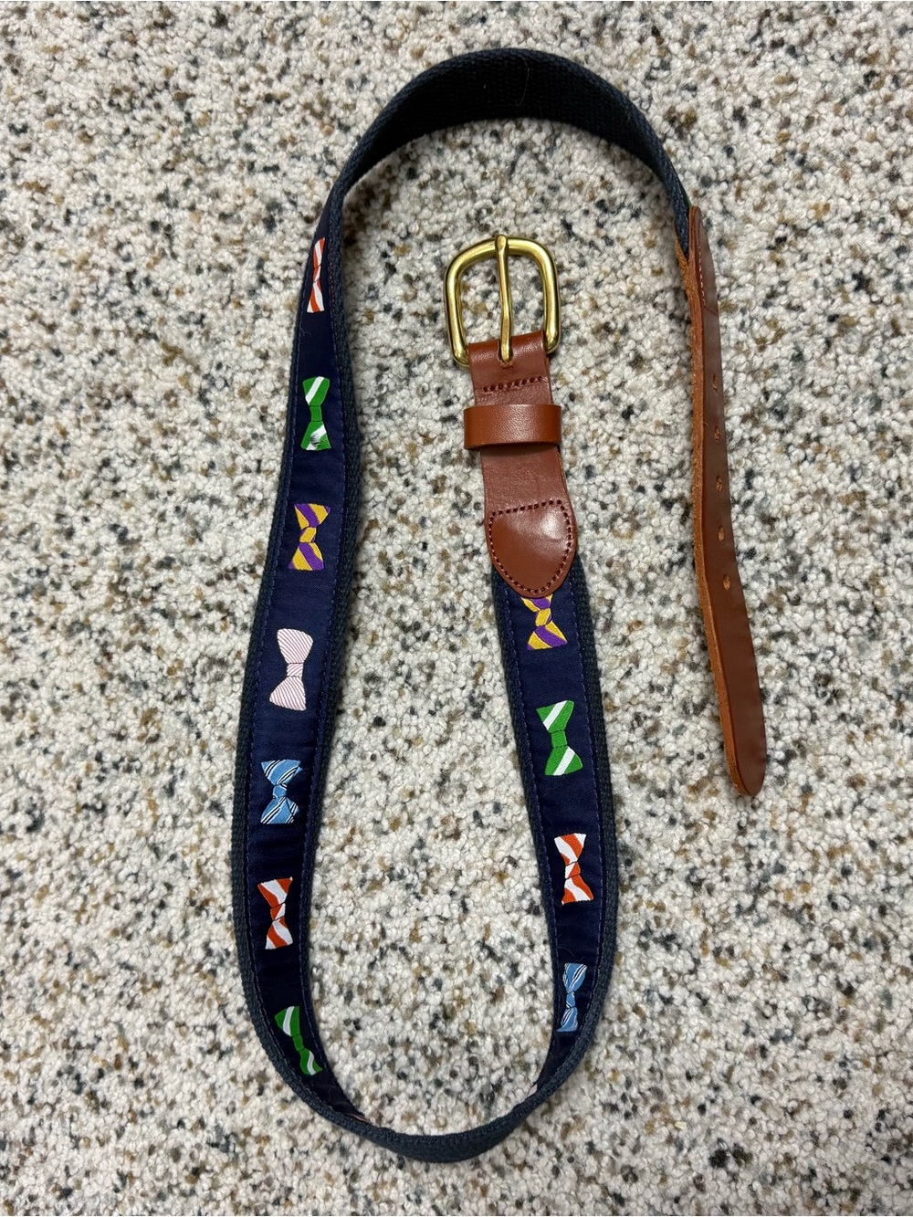 Leather Man LTD Bowtie Belt Men 34 Preppy Summer Golf Casual Canvas Brass Buckle